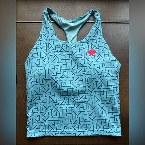 Rabbit blue geometric running crop top with built in bra